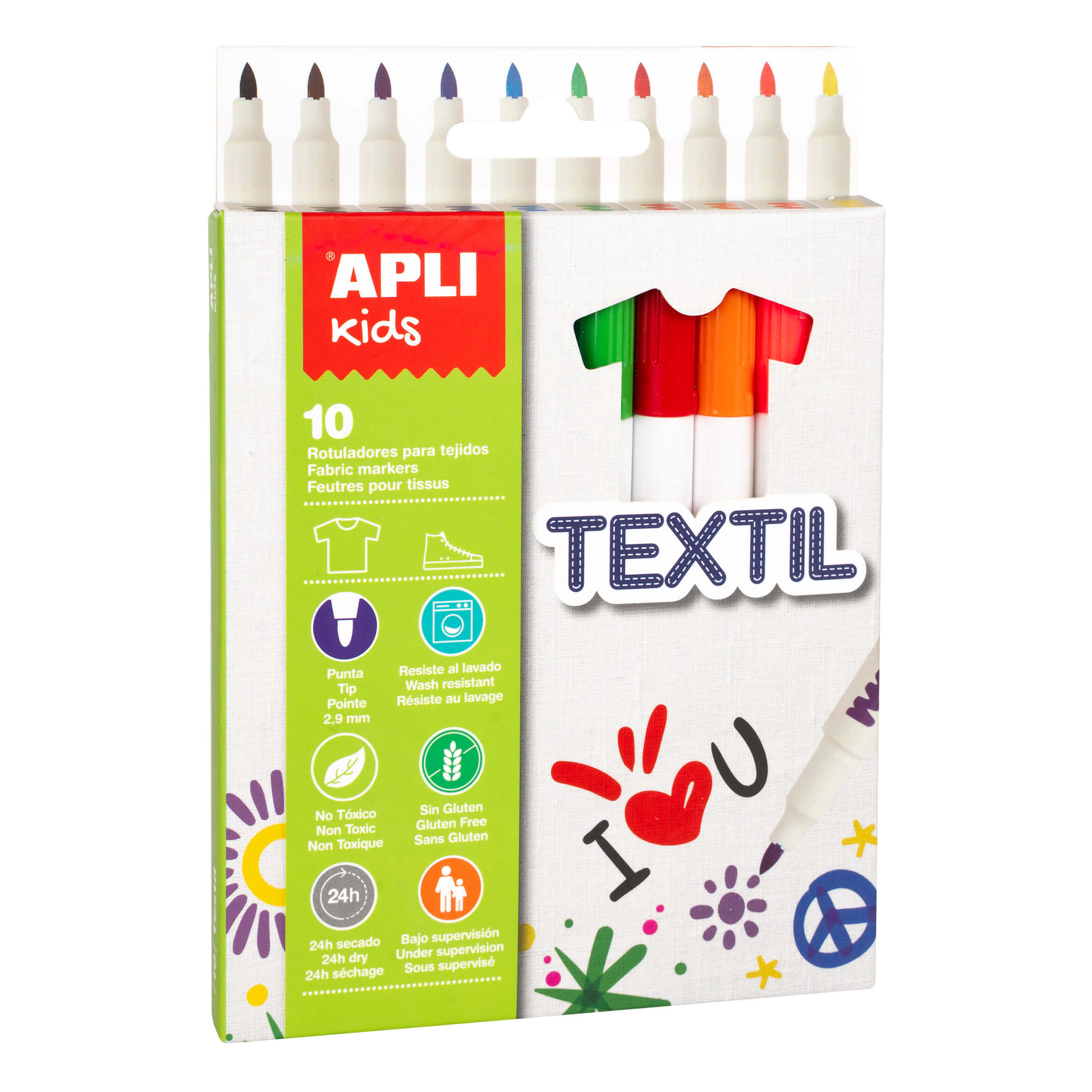 Marqueurs Textile Apli Kids, Ø11x137mm, Pointe Ø2.9mm