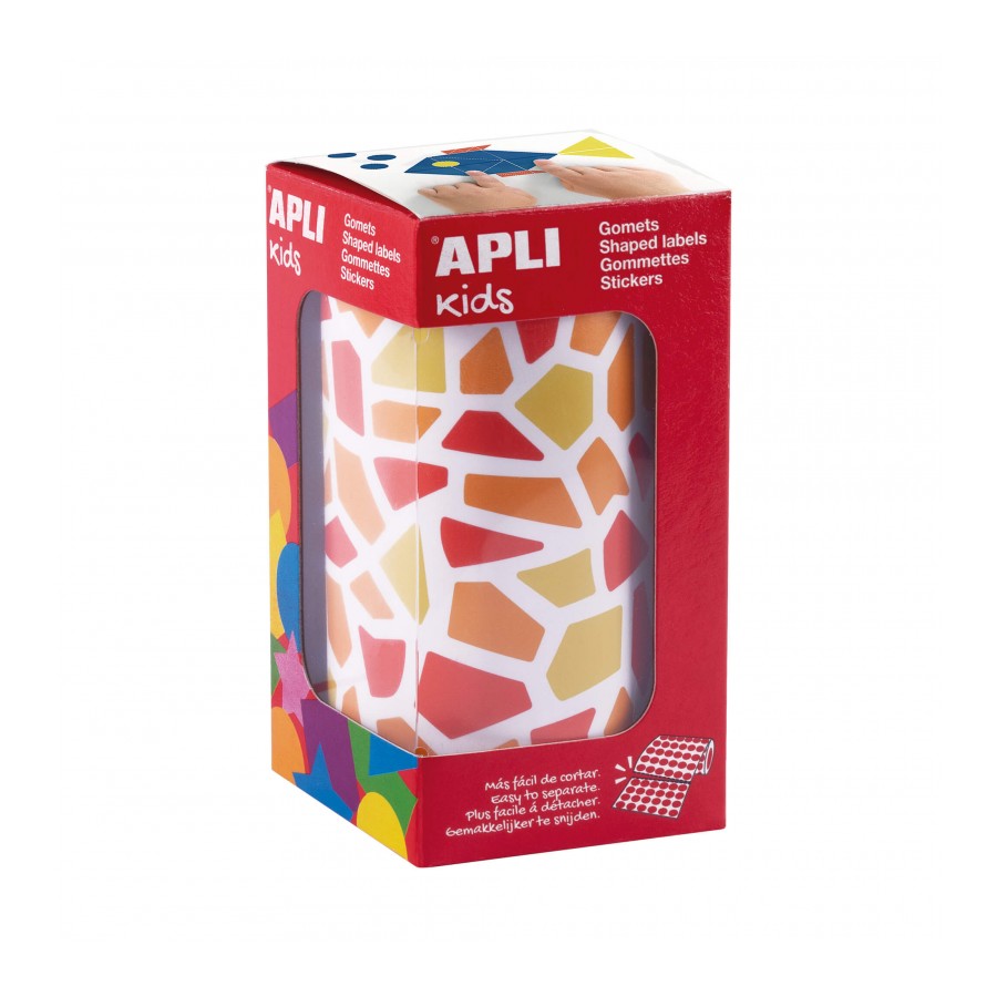 Apli Kids Rouleau de 2460 Mosaic Gomets - Adhésif à Base d'Eau - Sans Solvant - Matériaux 100% Recyclables - Couleurs Rouge, Orange et Jaune