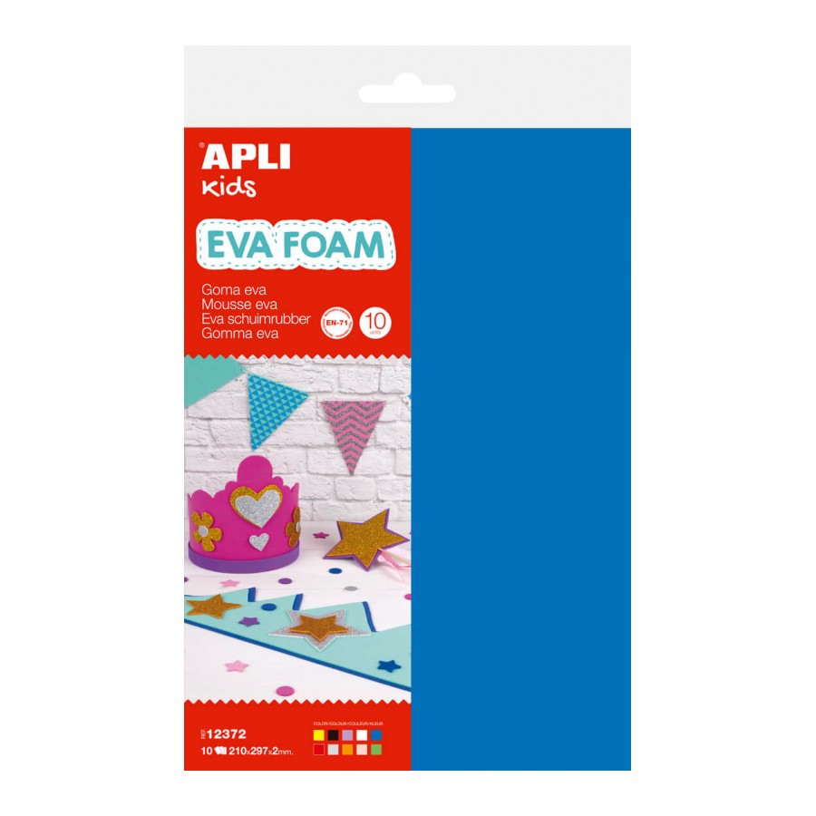 Apli Lot de 10 Caoutchoucs Eva A4, 2mm, Assortis