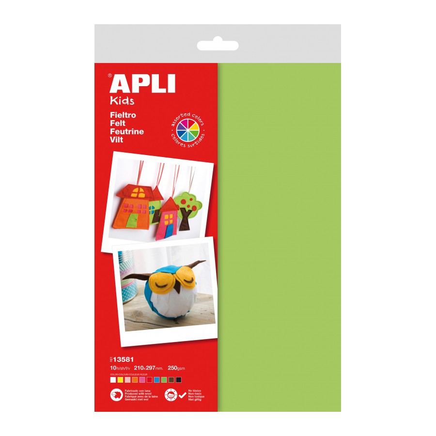 Apli Lot de 10 Feuilles Feutrine A4, 250g/m