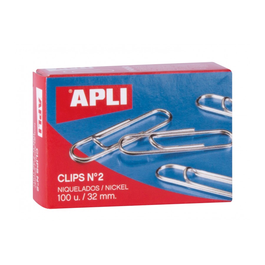 Apli Lot de 100 trombones Nickelés nº2 32 mm