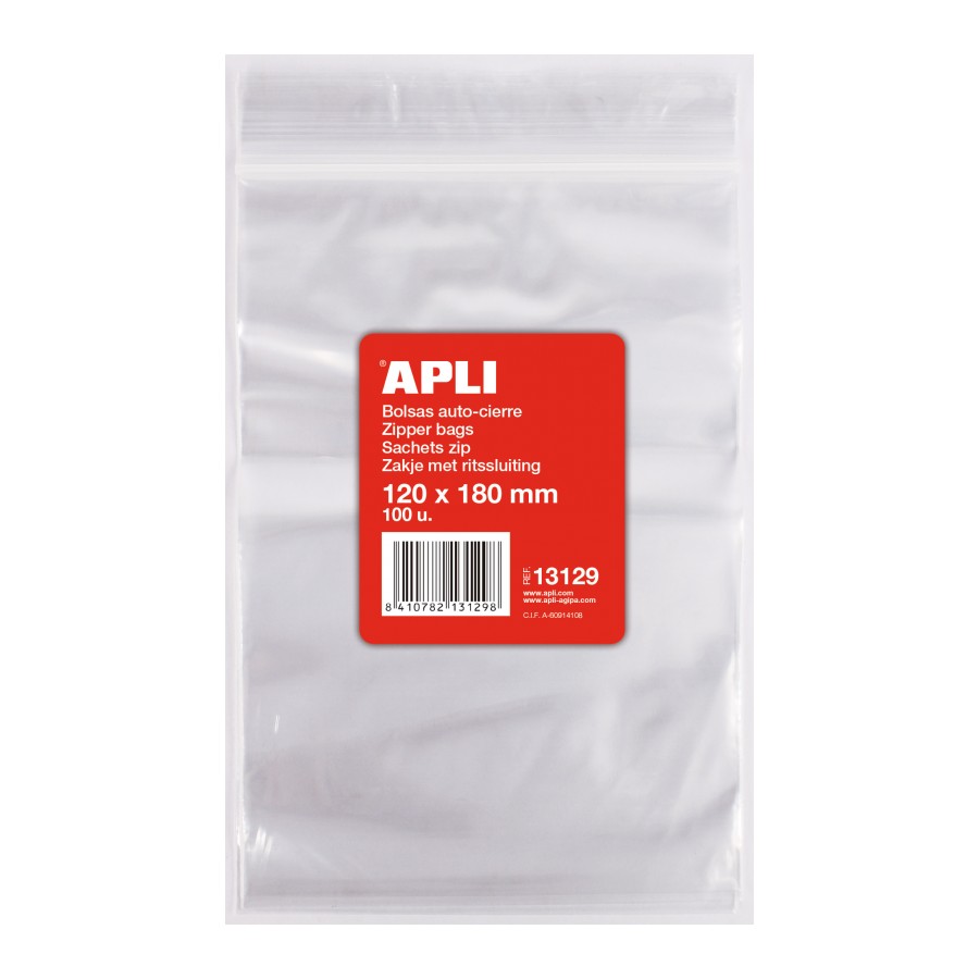 Apli Lot de 100 Sachets Auto-Scellants 120 x 180 mm - Fermeture Sécurisée - Adapté à l'Alimentation