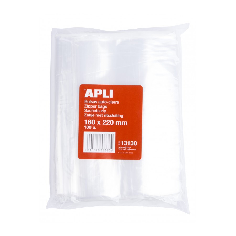 Apli Lot de 100 Sachets Auto-Scellants 160 x 220 mm - Fermeture Sécurisée - Adapté à l'Alimentation