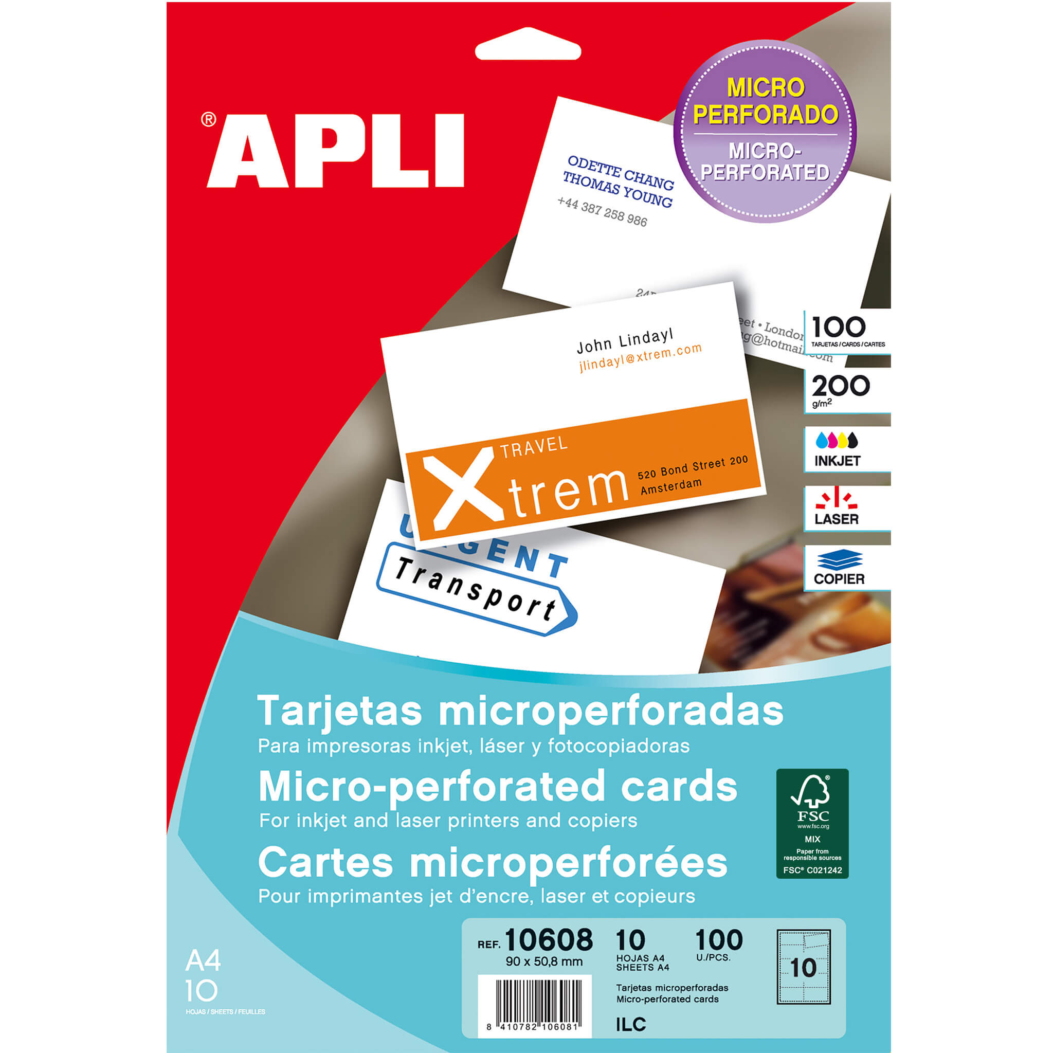 Apli Matte Cartes de Visite Microperforées 200g 10 Feuilles