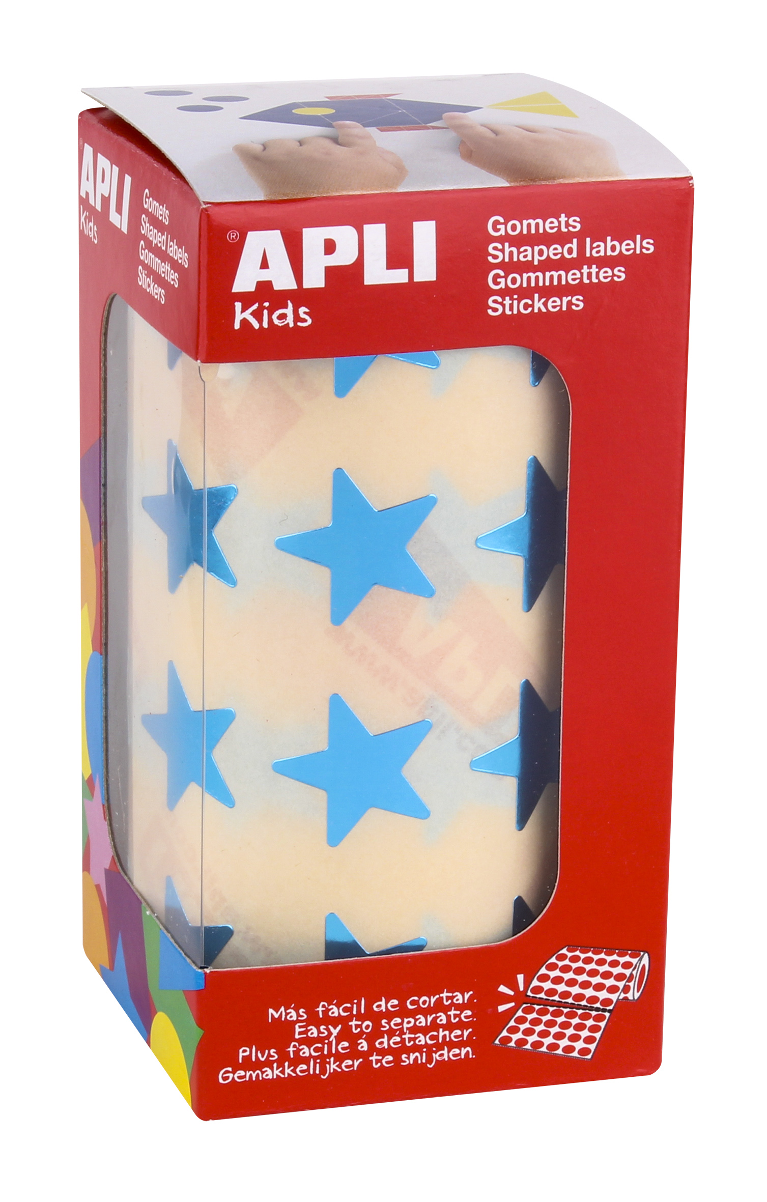 Apli Metallic Blue Star Gomets - Taille 19,5 mm - Adhésif permanent - 1416 Gomets par rouleau - Idéal pour les activités créatives avec les enfants