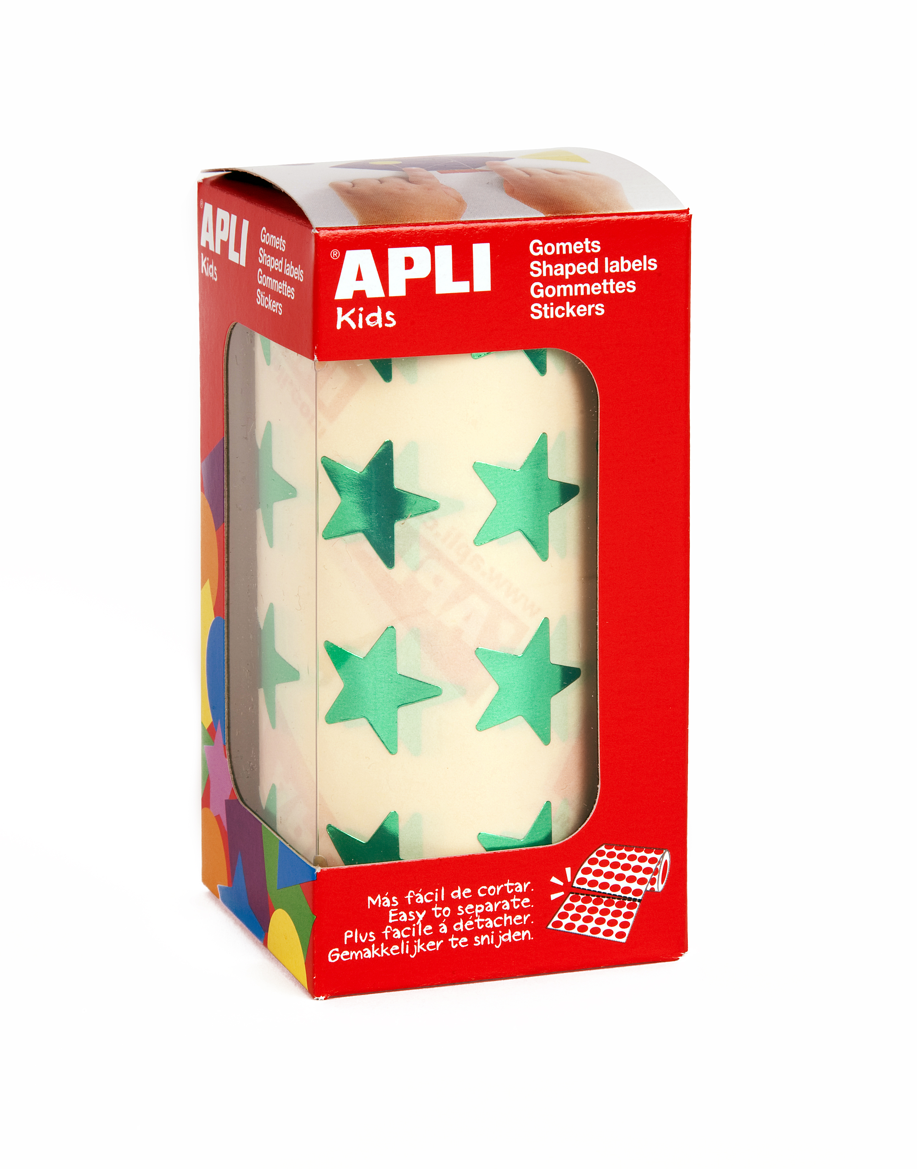 Apli Metallic Green Star Gomets - Taille 19,5 mm - 1416 Gomets par rouleau - Adhésif permanent - Idéal pour les écoles et les ateliers pour enfants - Conforme aux normes de qualité et de sécurité