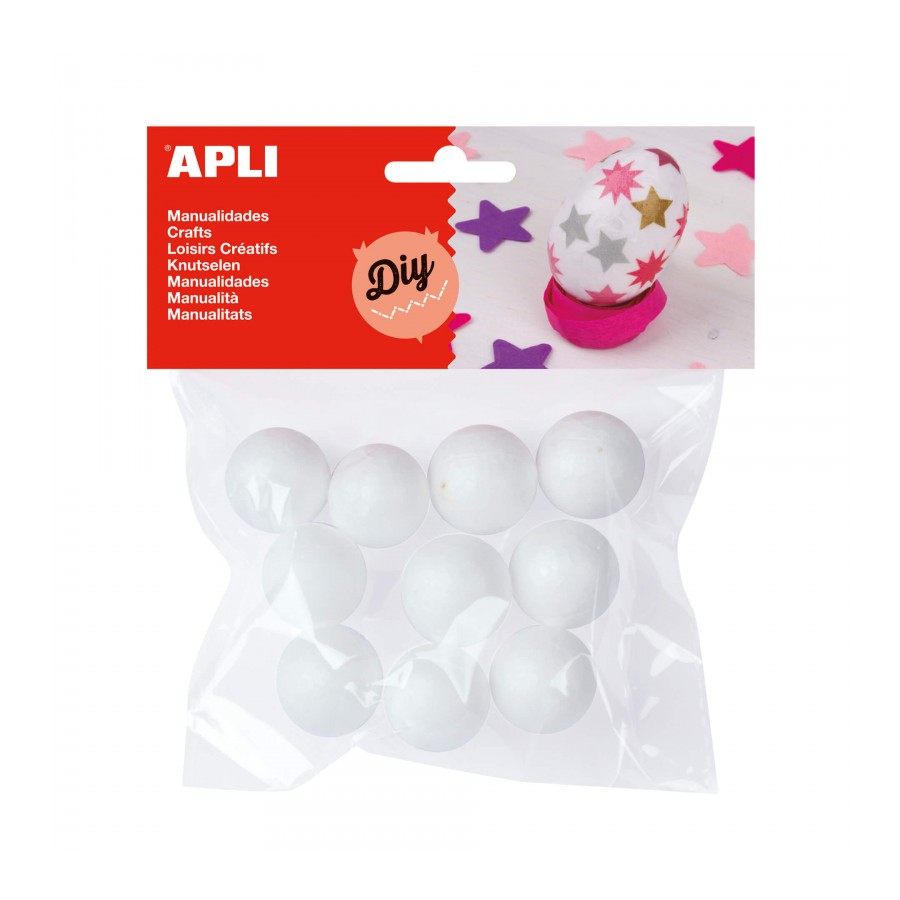  Apli Pack 10 Billes Porexpan Ø25mm, Blanches