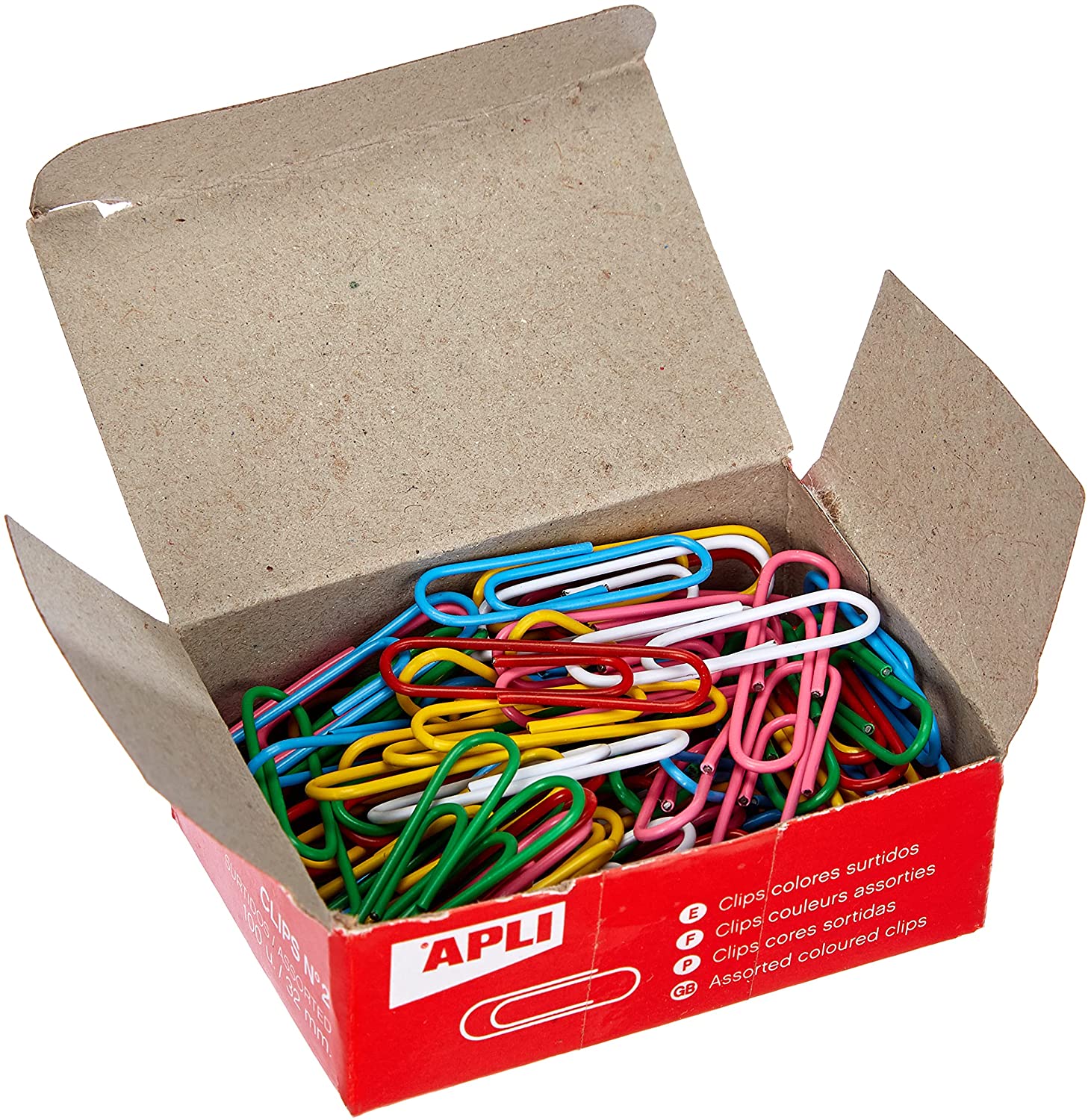 Apli Pack de 100 trombones nº2 32 mm - Couleurs Assorties