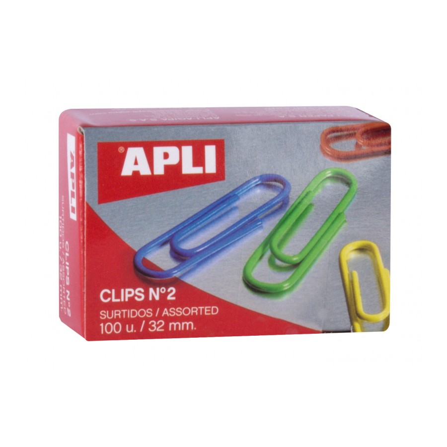 Apli Pack de 100 trombones nº2 32 mm - Couleurs Assorties