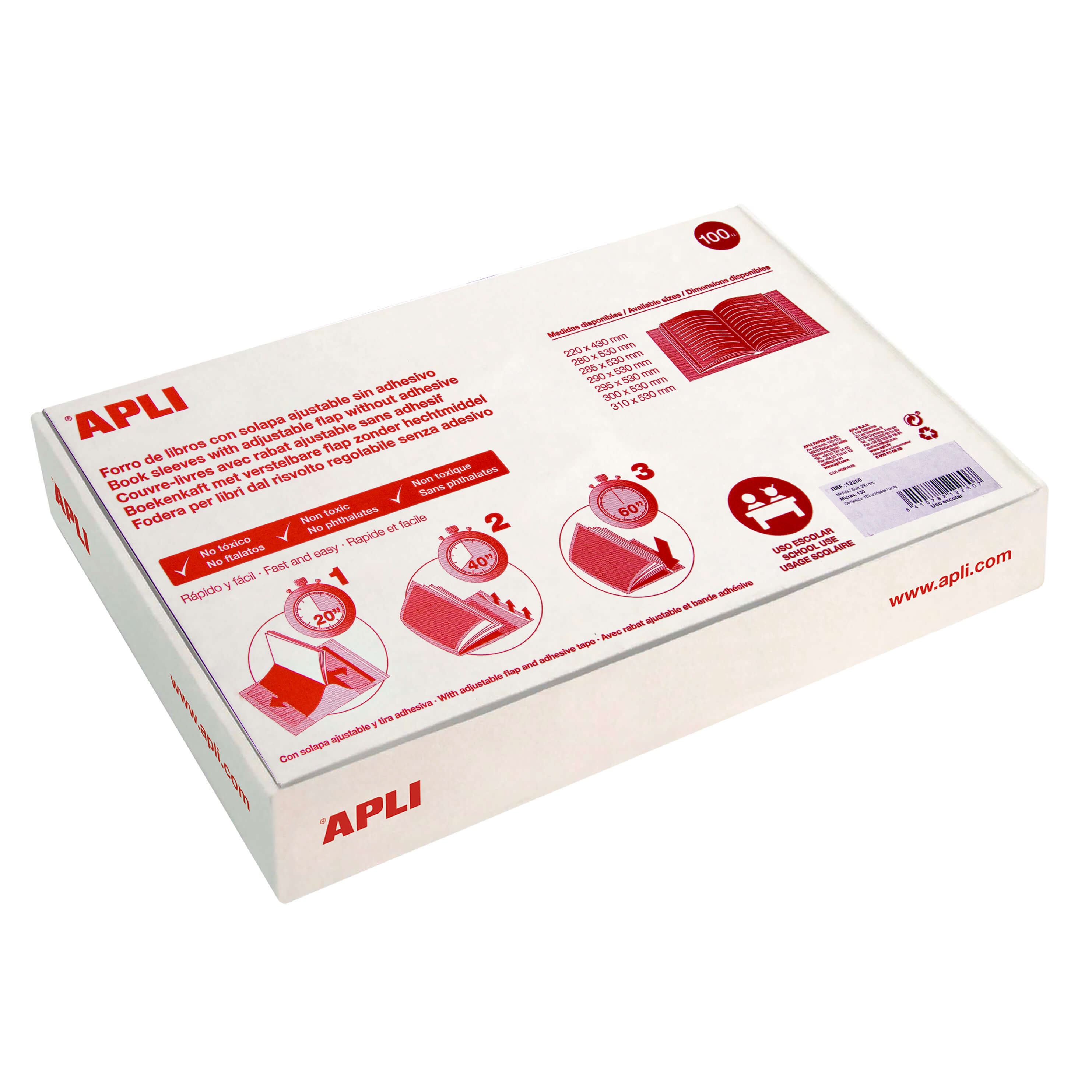 Apli Pack de 100 Couvertures de Livres à Rabat Ajustable 290 mm - PVC - Couverture en 3 Etapes