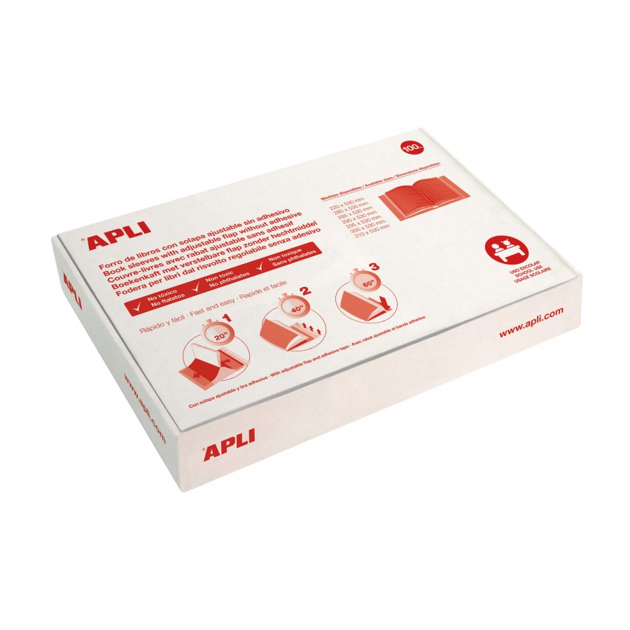 Apli Pack de 100 Couvertures de Livres à Rabat Ajustable 300 mm - PVC - Couverture en 3 Etapes