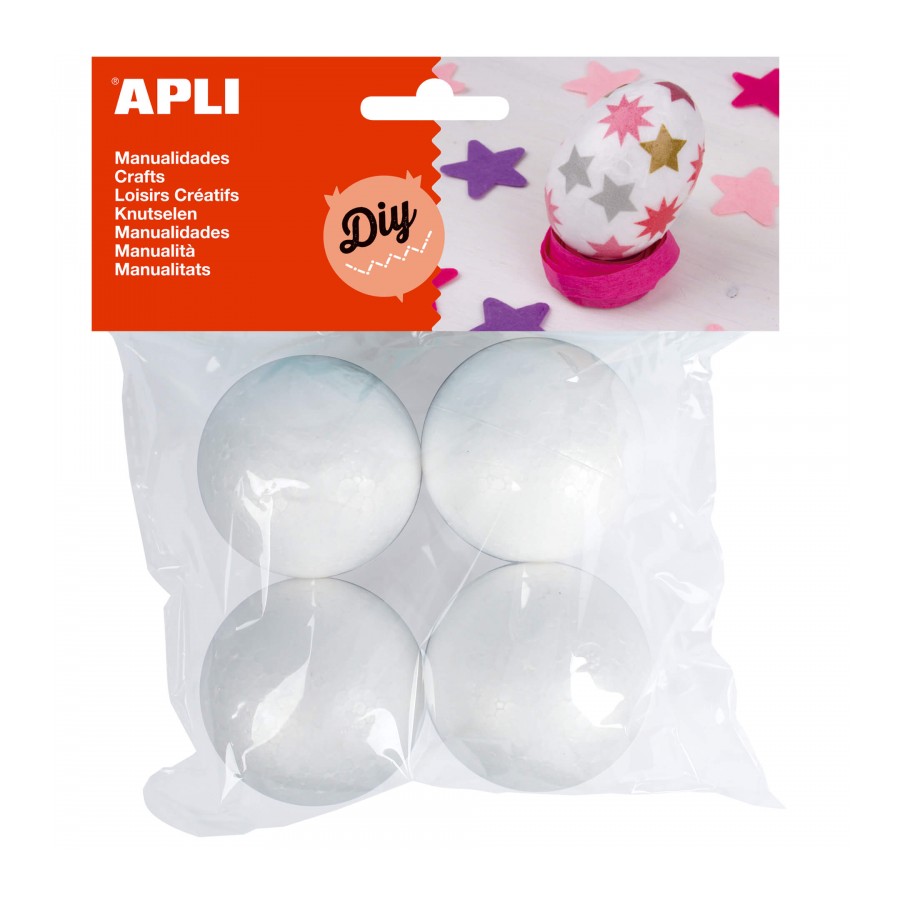 Apli Pack 4 Billes Porexpan Ø50mm, Blanches