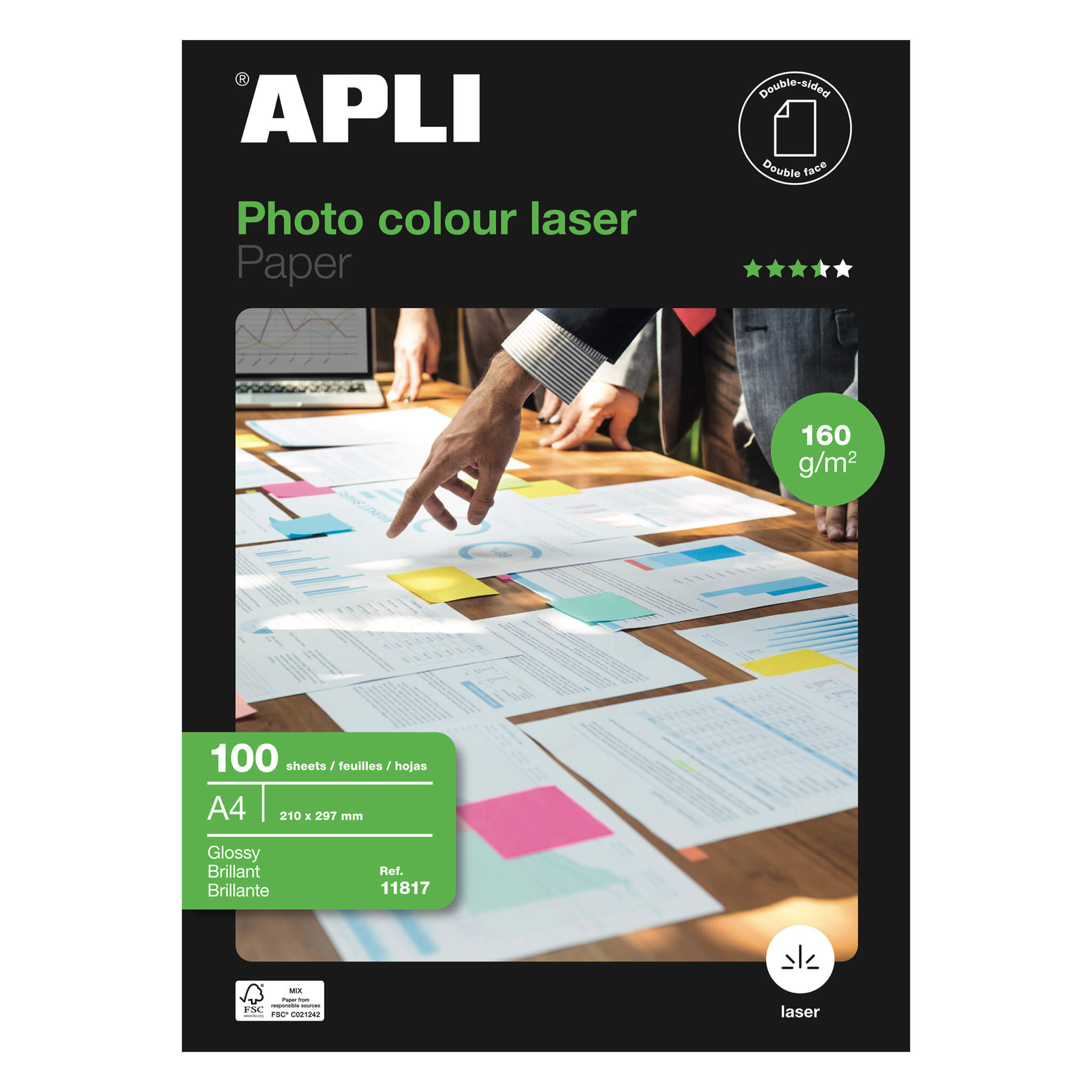 Apli Papier Photo Couleur Laser A4 160g 100 Feuilles