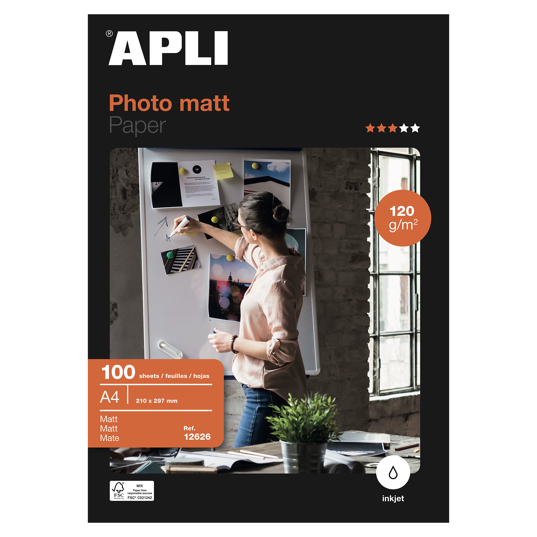 ✓ Apli Papier Photo Mat A4 120g 100 Feuilles couleur Blanc en stock -  123CONSOMMABLES