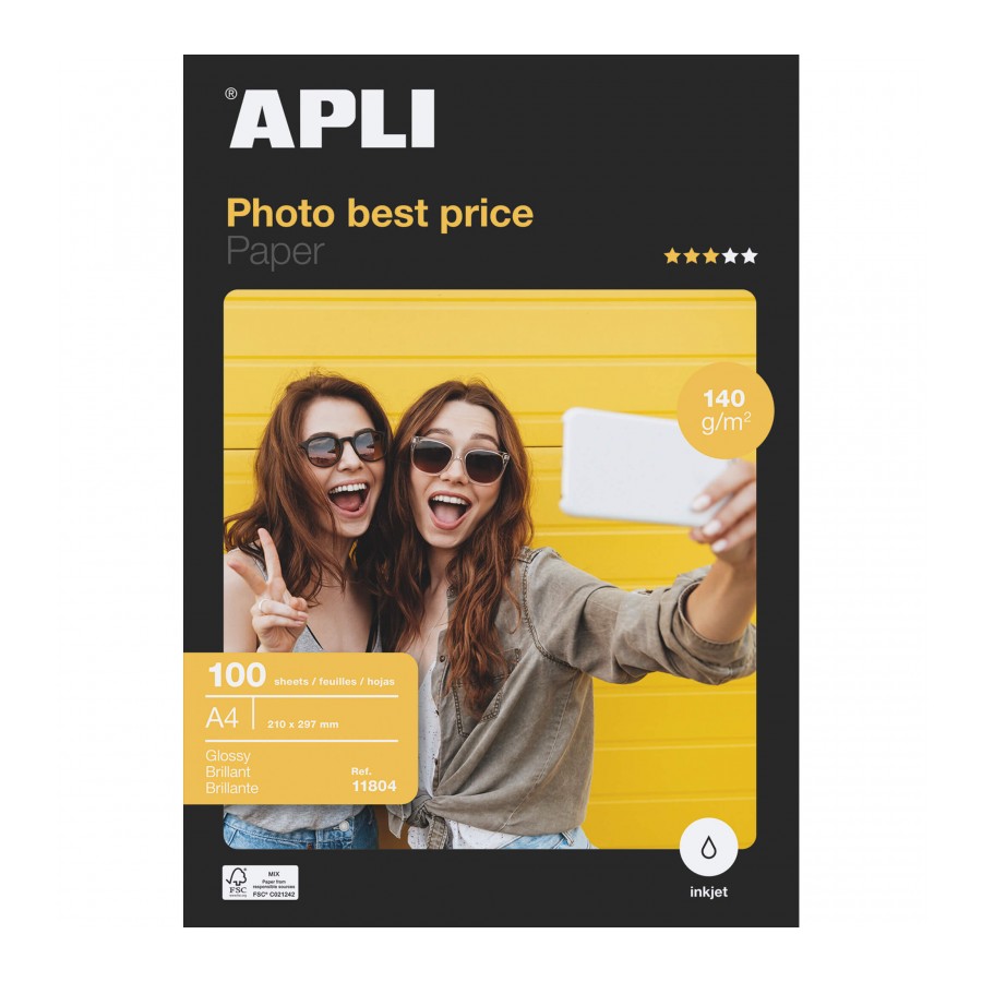 Apli Papier Photographique Bestprice A4 140gr - Finition Brillante - 100 Feuilles