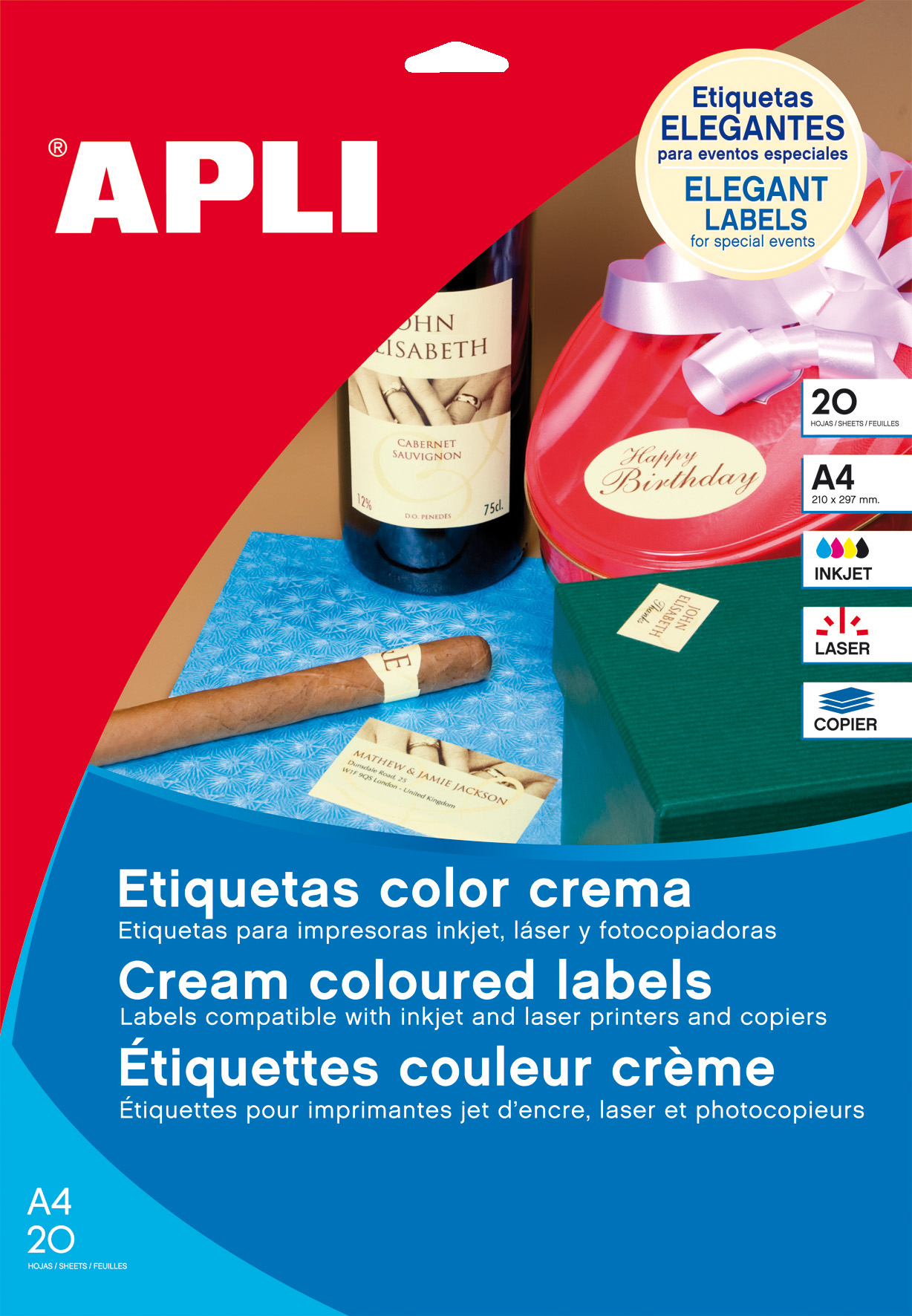 Apli Permanent Crème Étiquettes 210,0 x 297,0 mm 20 Feuilles