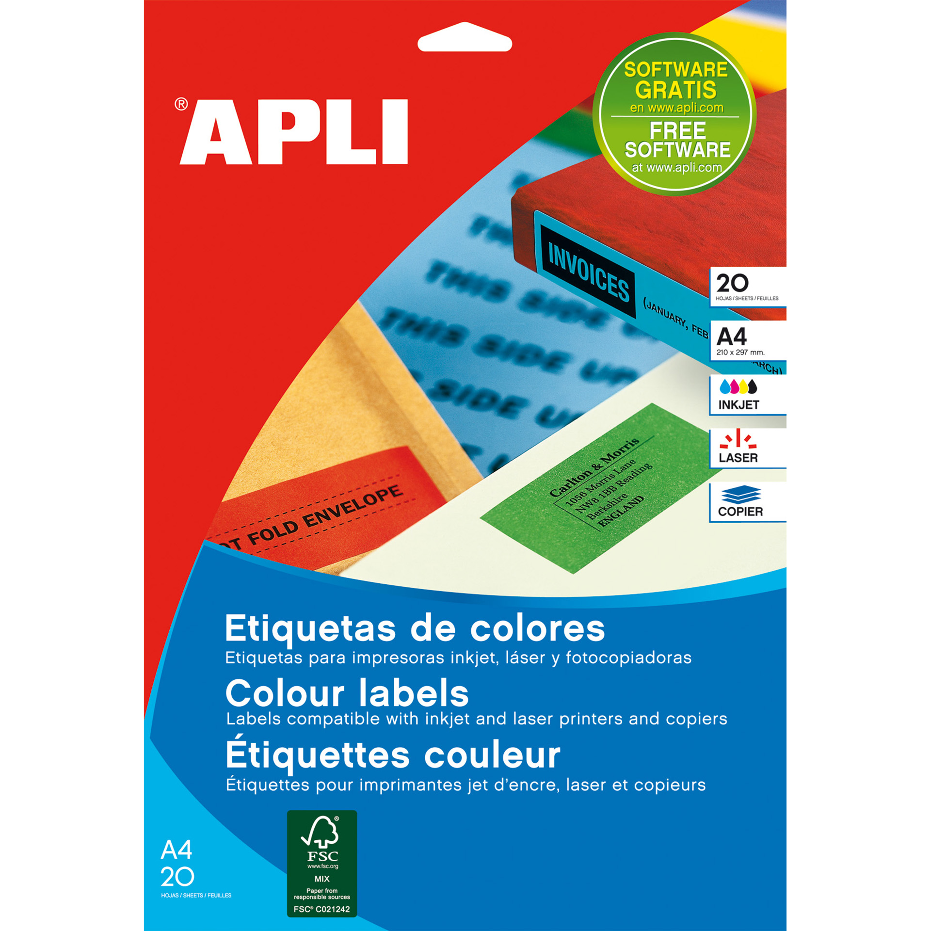 Apli Permanent Green Labels 105,0 x 37,0 mm 20 Feuilles