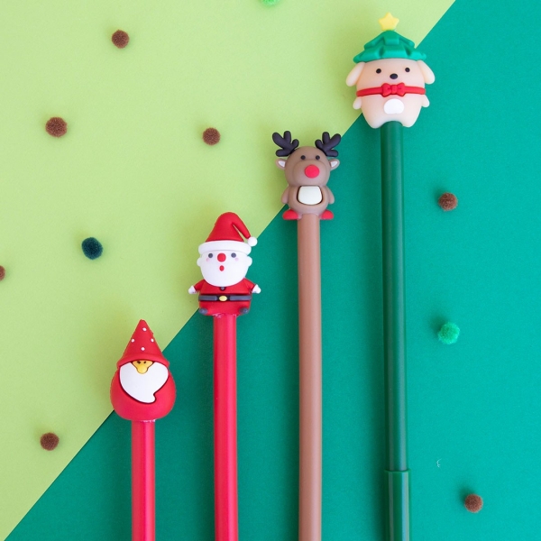 Apli Présentoir de 32 stylos avec motifs de Noël - Encre gel - 8 stylos par motif - Couleur d'encre Noir