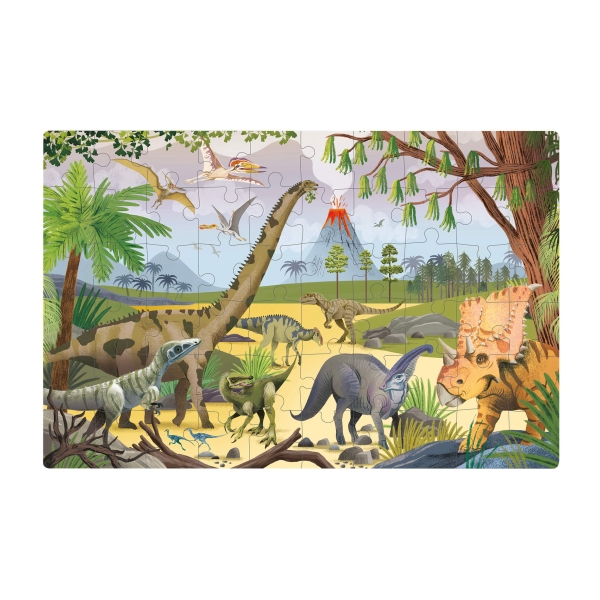 Apli Puzzle Fluorescent de 60 Pièces 6x6cm - Thème Dinosaures - Effet Fluorescent qui Révèle des Dessins Cachés - Poster pour un Montage Facile - Recommandé pour les Enfants à partir de 4 Ans