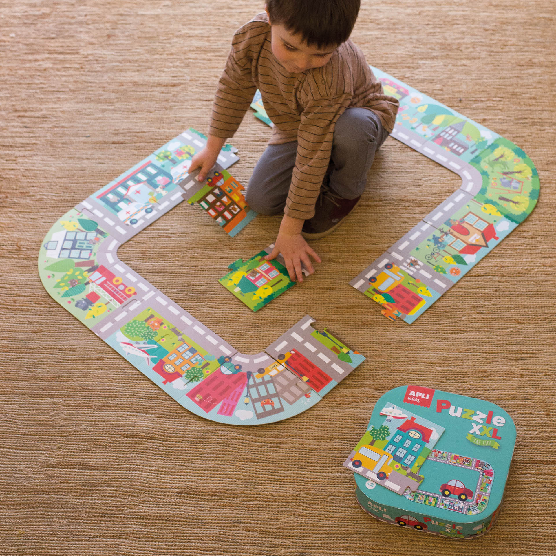 Apli Puzzle xxl City - 20 Pièces de 14,5cm - Circuit Fermé avec Illustrations - Double Fun - Carton Brillant 2mm - Développement des Compétences - Cadeau Idéal pour les Enfants - Coloré