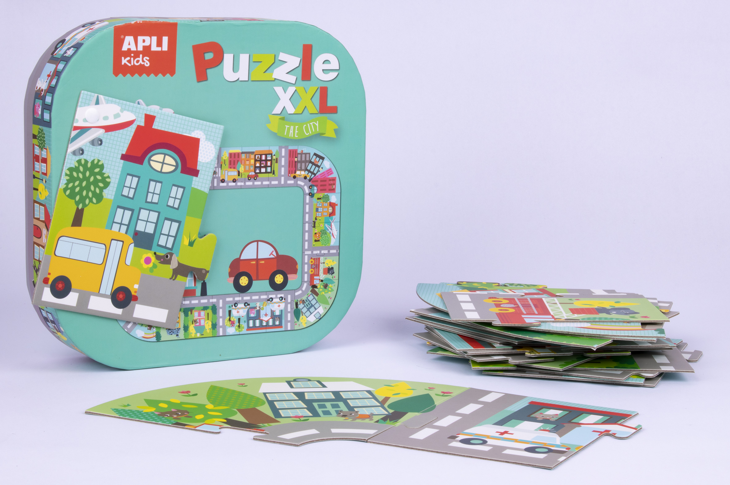 Apli Puzzle xxl City - 20 Pièces de 14,5cm - Circuit Fermé avec Illustrations - Double Fun - Carton Brillant 2mm - Développement des Compétences - Cadeau Idéal pour les Enfants - Coloré