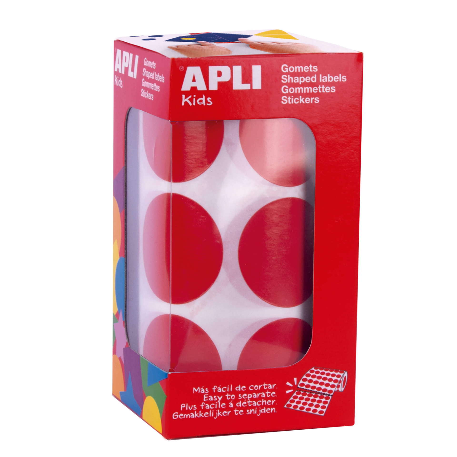 Apli Red Round XL Stickers Ø 33mm avec Adhésif Permanent - 708 Stickers par Rouleau - Idéal pour Développer la Psychomotricité Fine