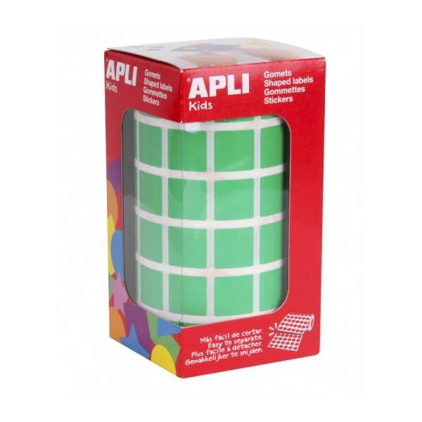 Apli Rouleau de Gomets Carrés - Adhésif Permanent - 2,832 Gomets - Adhésif à Base d'Eau - Sans Solvant - Couleur Vert