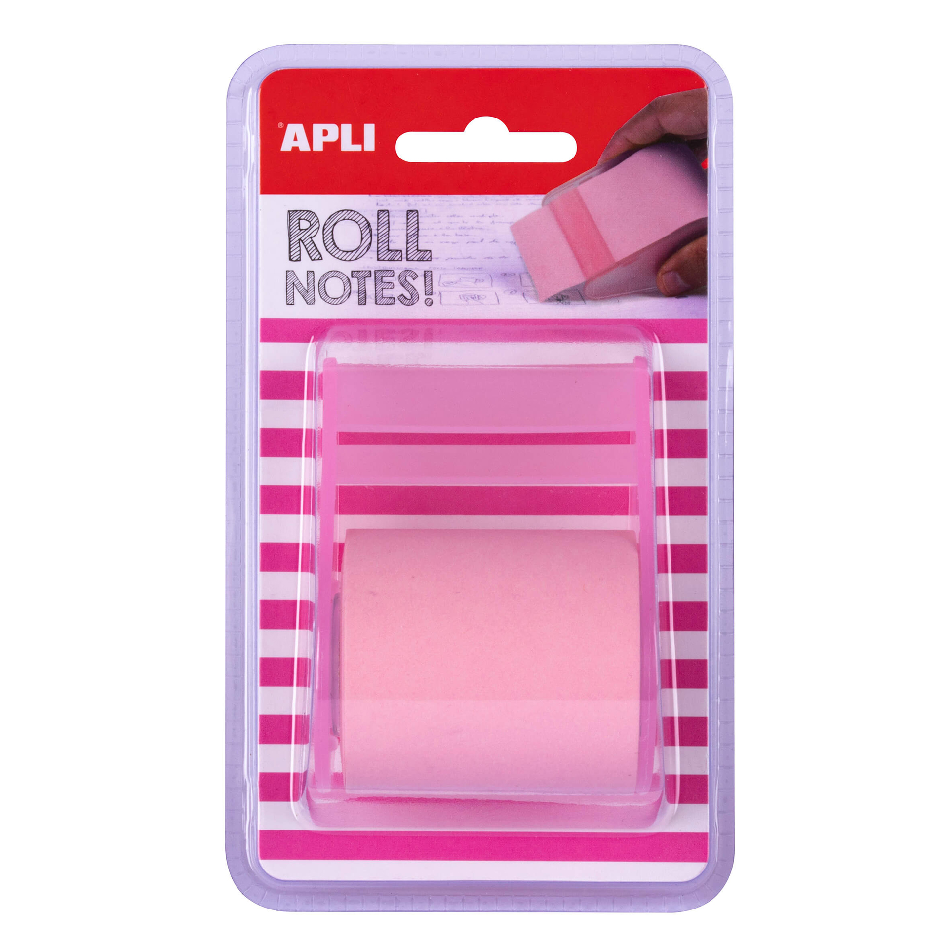 Apli Rouleau Distributeur de Notes Adhésives 50mm x 8m - Facile à Utiliser - Adhésif de Qualité - Design Ergonomique - Rose Pastel