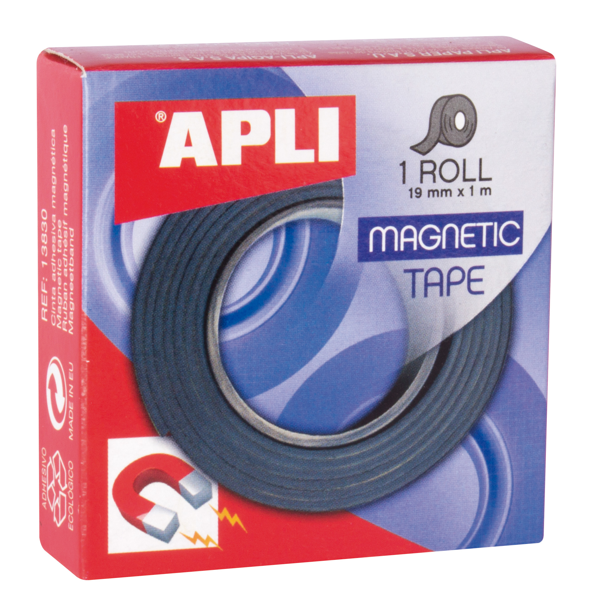 Apli Ruban Adhésif Magnétique 19mm x 1m - Facile à Couper et à Coller - Idéal pour l'Artisanat et l'Organisation - Noir