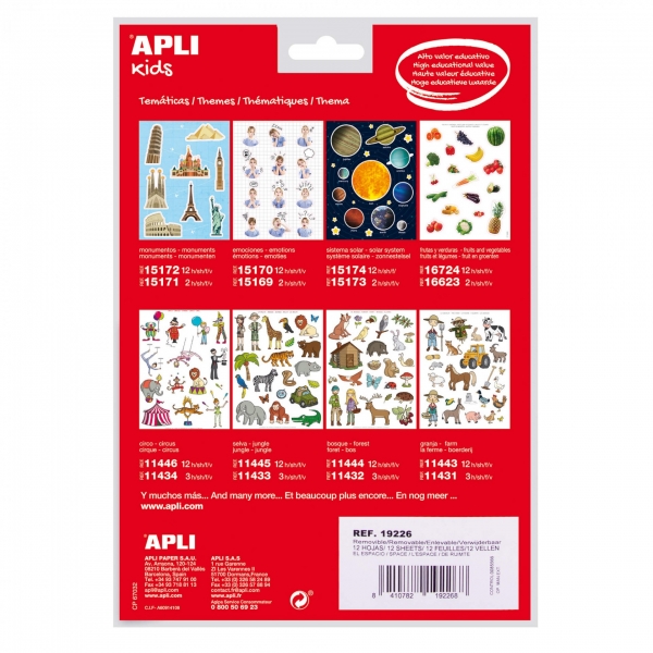 Apli Sachet de Gomets Thème Espace - Adhésif amovible - Développe la motricité - Idéal pour les écoles - Adhésif à base d'eau - Sans solvant