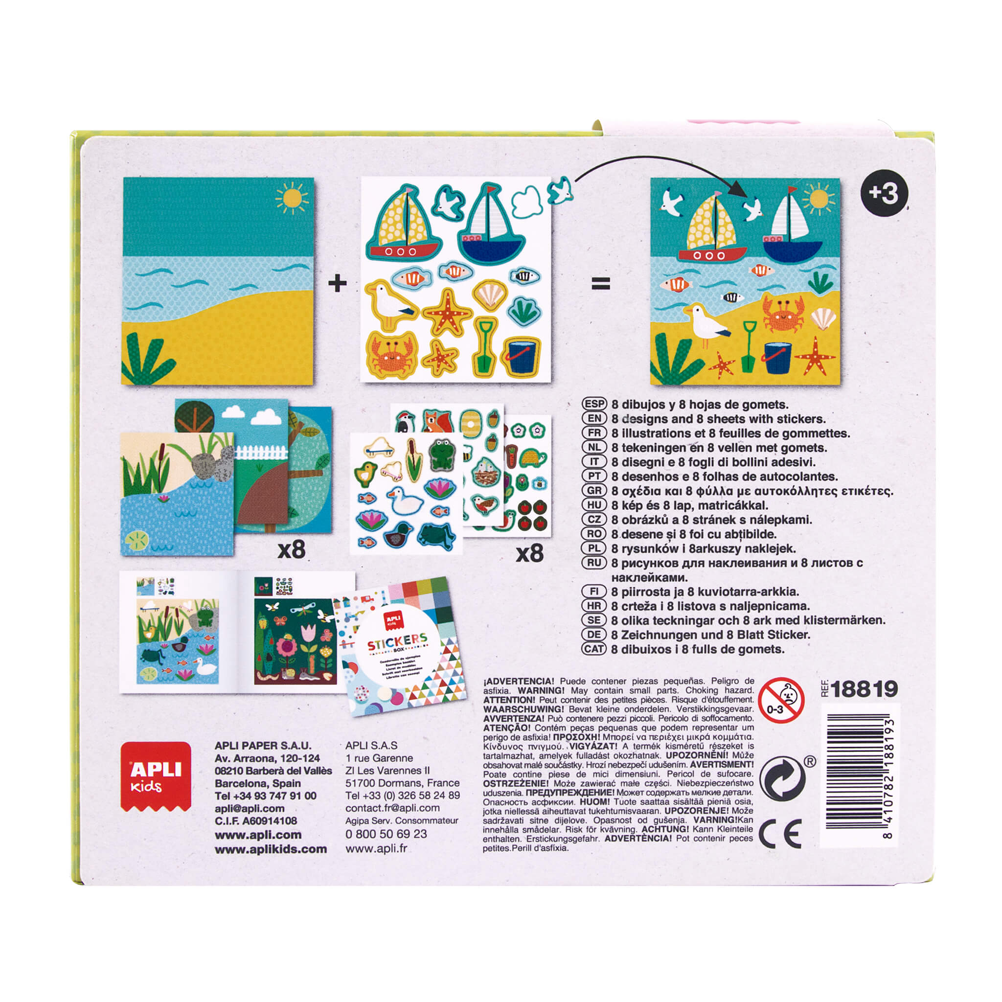 Apli Set de Stickers Forêt - 8 Feuilles Illustrées de 200G - Stickers Géométriques Amovibles de Différentes Couleurs - Guide avec Exemples de Couleurs - Haute Valeur Pédagogique - Coloré