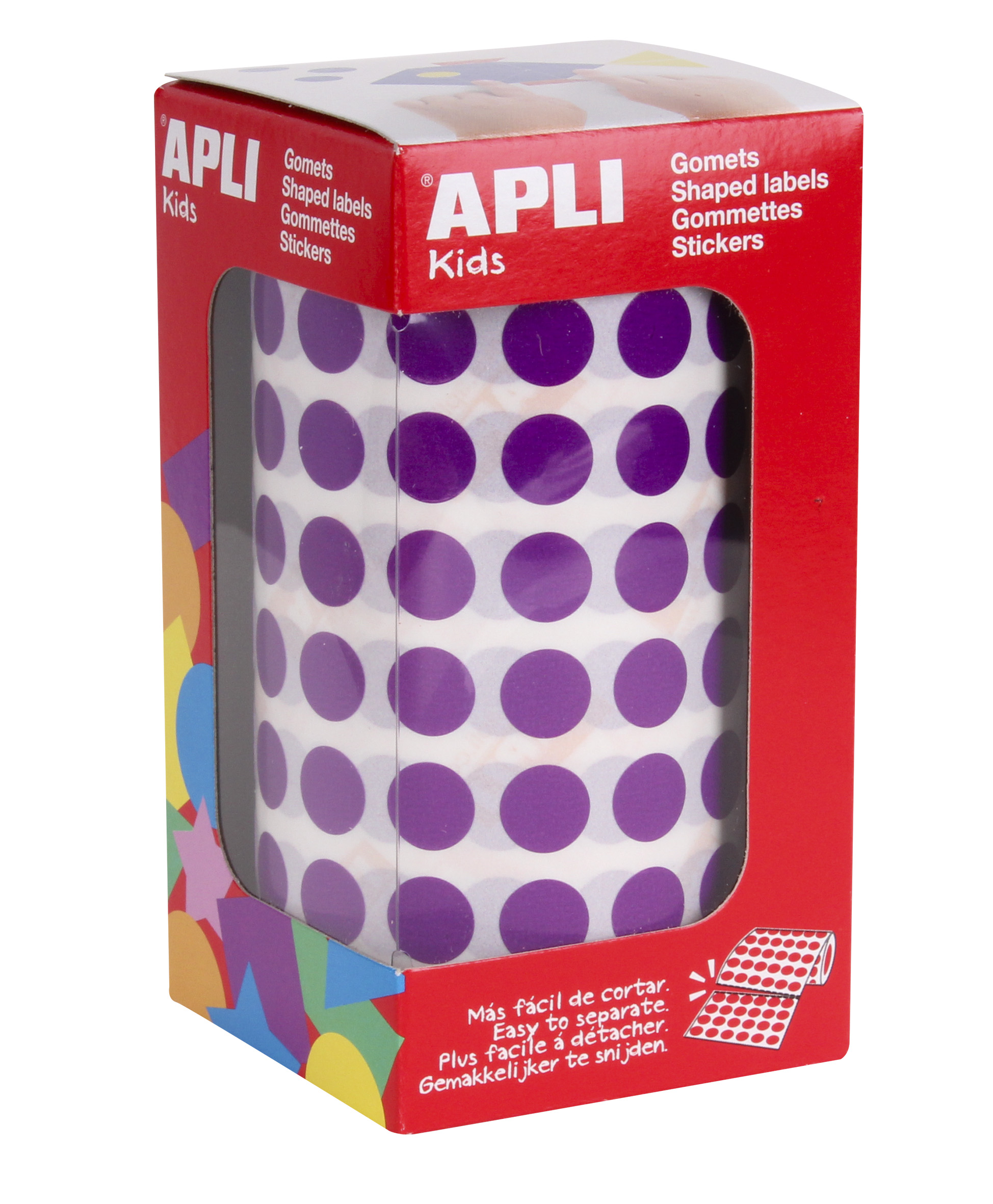 Apli Stickers Ronds Lilas Ø 10.5mm - 59 Feuilles Prédécoupées - 5192 Stickers par Rouleau - Idéal pour les Ecoles et Ateliers Enfants