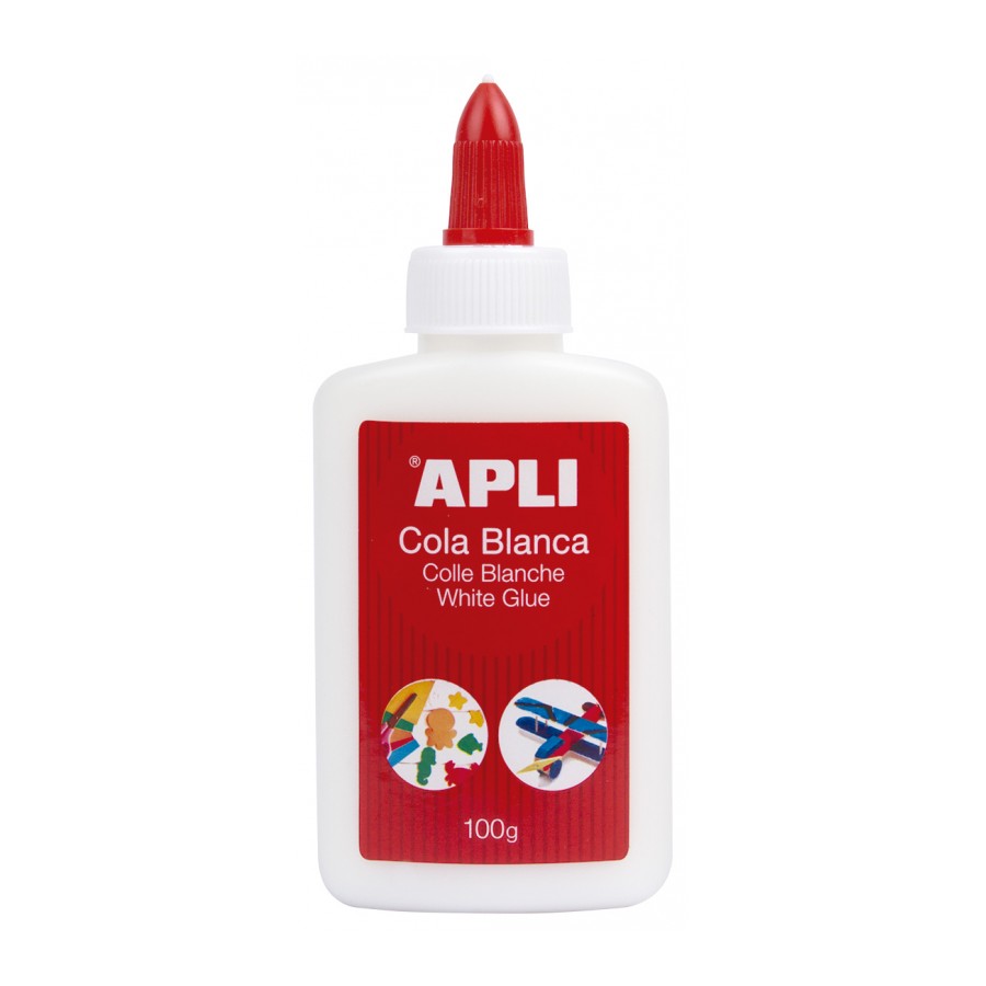 Apli White Colle Liquide 100g - Applicateur de Pointe - Sans Solvant et Non Toxique - Convient à un Usage Scolaire