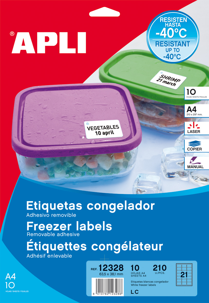 Apli White Labels Spécial Congélateur 63,5 x 38,1 mm 10 Feuilles