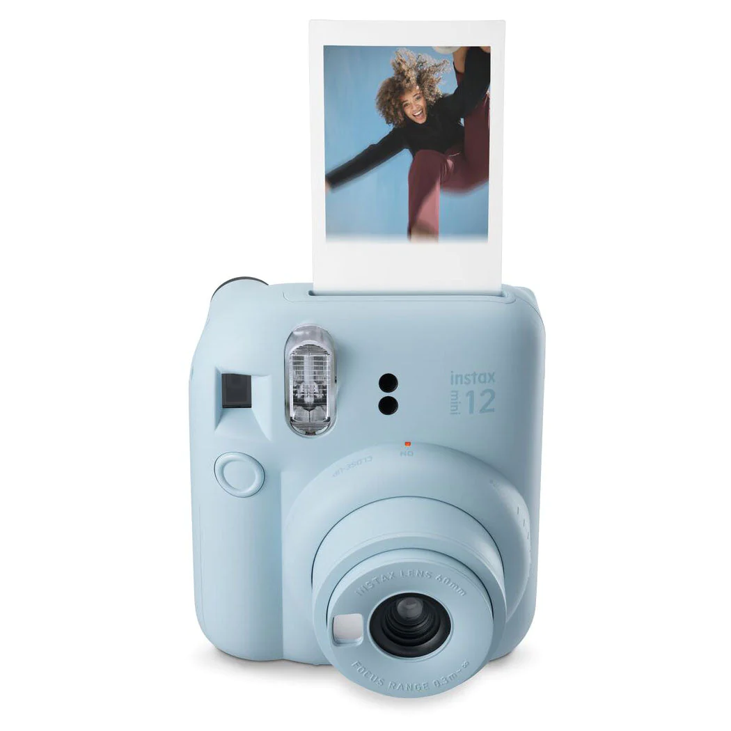 Appareil photo instantané Fujifilm Instax Mini 12 bleu pastel - Taille d'image 62x46mm - Flash automatique - Exposition automatique - Mini miroir pour selfies - Mode gros plan