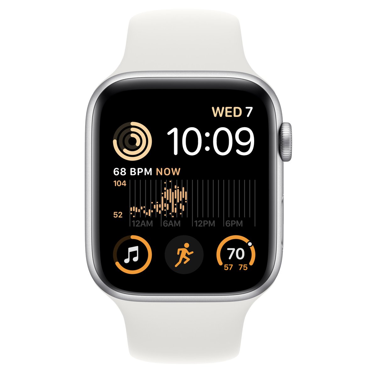 Apple Watch SE (2022) 44 mm GPS Aluminium Argent + bracelet sport blanc