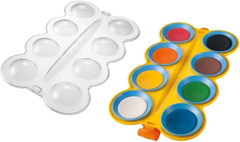 Aquarelles Pelikan Kids - Puits séparables - Pinceau géant inclus - Facile à diluer - Résistant à la lumière - Boîte avec loquet - Couleurs assorties