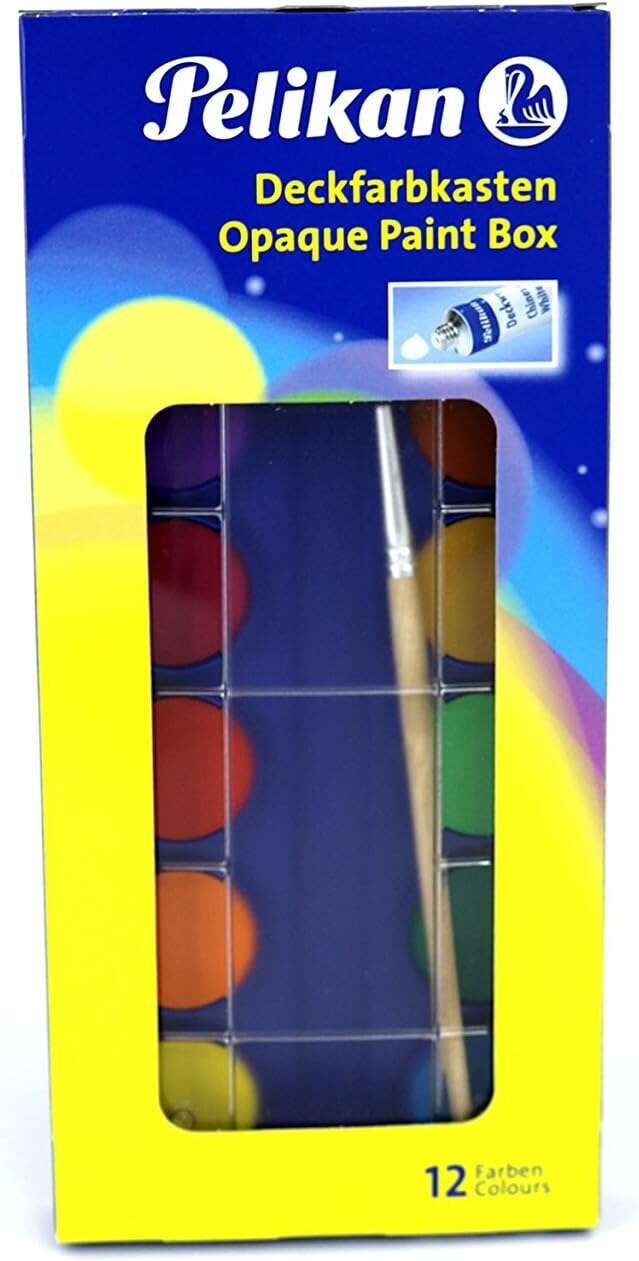 Aquarelles scolaires Pelikan - 12 couleurs - Aquarelle scolaire F355 - Boîte de 12 couleurs + 1 pinceau - Facile à diluer - Résistante à la lumière