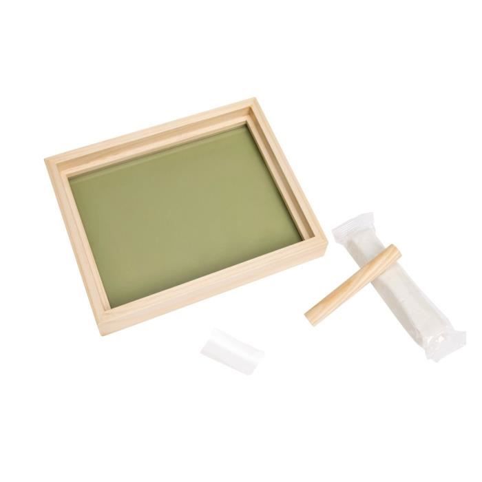 Baby Art Pure Frame - Kit Cadre avec Pâte a Modeler et Cadre Bois Pin Naturel, Rouleau, Panneau Arriere Réversible (Vert/Orange)
