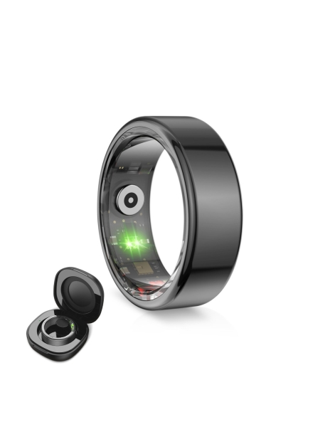Bague connectée Ksix Saturn - Jusqu'à 3 jours d'autonomie - Activité et santé - Moniteur de sommeil - 5 ATM - Taille L (taille 11) - Noir