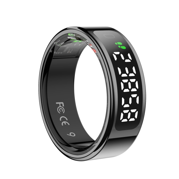 Bague connectée Leotec Kör Mau - Capteur de fréquence cardiaque et accéléromètre - Moniteur de sommeil - 5 ATM - Étanche - Taille S (taille 9) - Noir