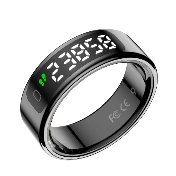 Bague connectée Leotec Kör Mau - Capteur de fréquence cardiaque et accéléromètre - Moniteur de sommeil - 5 ATM - Étanche - Taille M (taille 10) - Noir