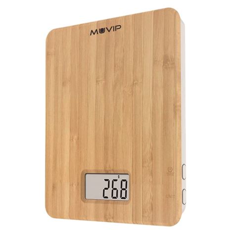 Balance de cuisine numérique en bambou Muvip - Plateforme en bambou - Écran LCD - Capteur de haute précision - Arrêt automatique - Max. 5kg