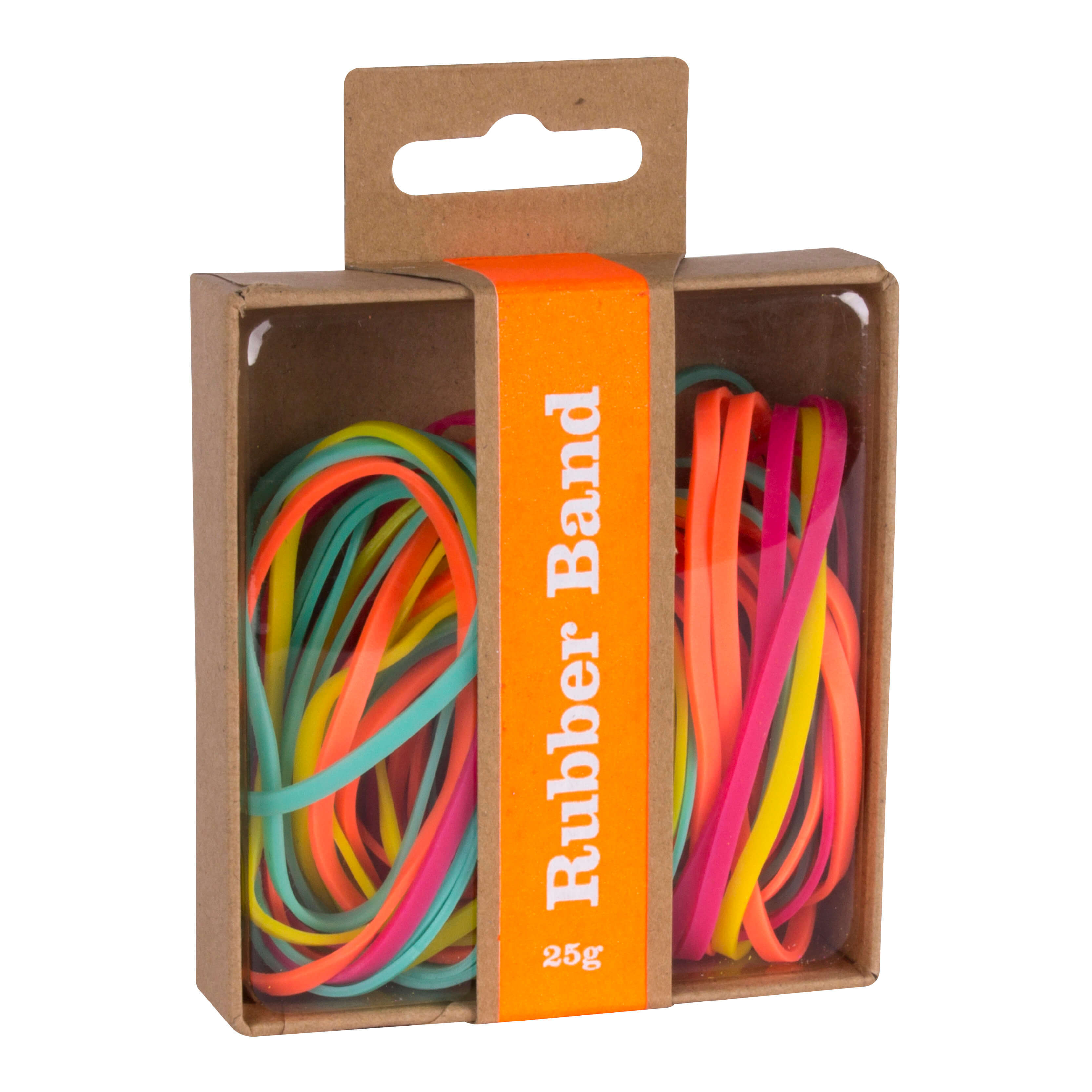 Bandes Élastiques Apli Fluor Collection - 25gr - Boîte Kraft avec Eurotrou - Couleurs Fluorescentes : Fuchsia, Jaune, Orange et Turquoise - Recharge pour Présentoir Réf 15146