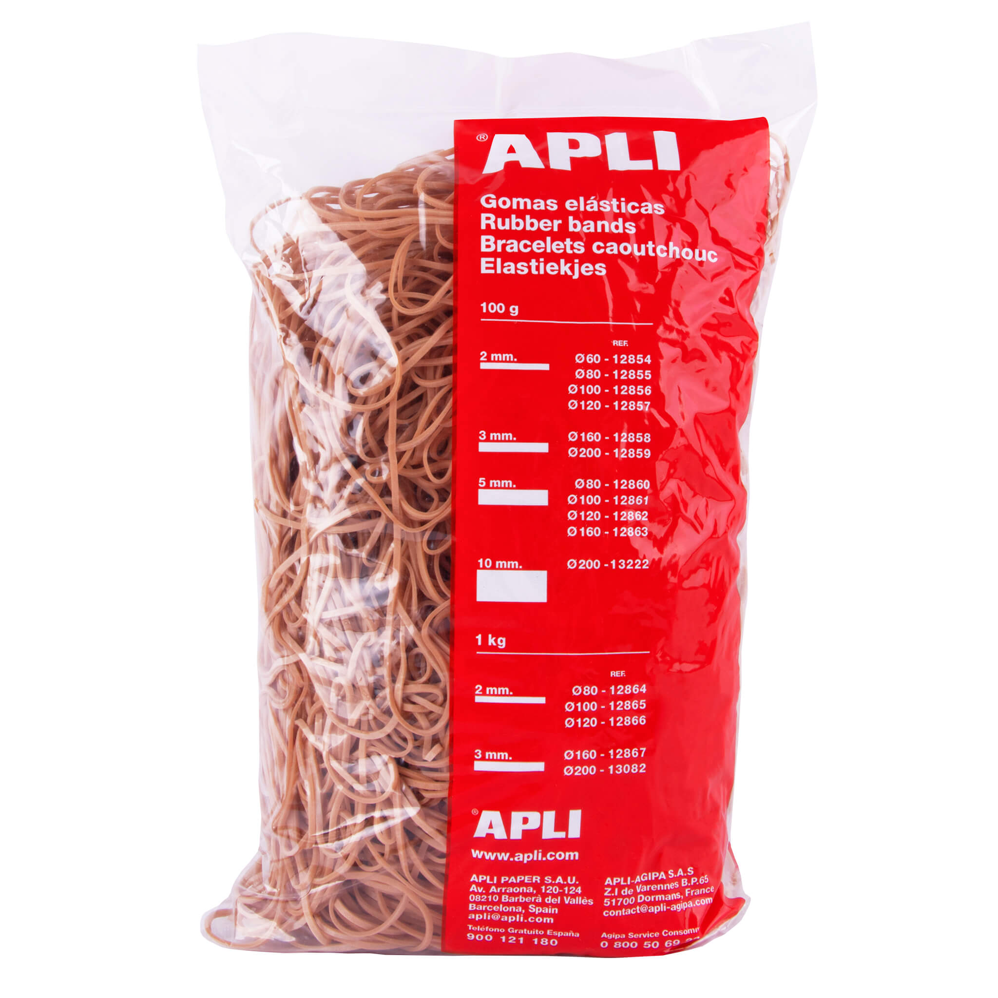 Bandes Élastiques Apli Ø 140 x 2mm - Contenu 1kg - Grande Élasticité et Résistance - 70% Caoutchouc Naturel