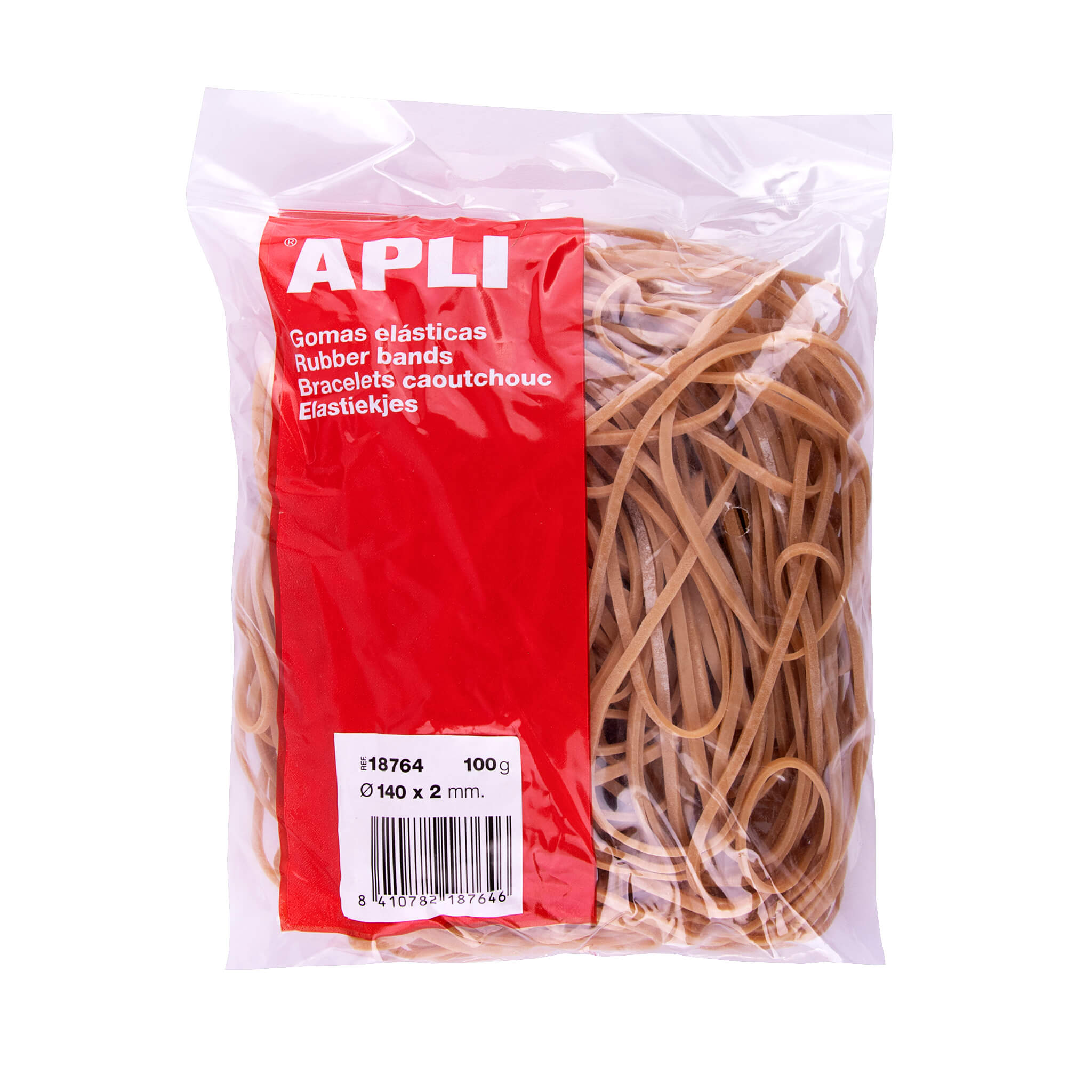 Bandes Élastiques Apli Ø 140 x2mm - Sachet avec Zip et Eurohole - Contenu 100g - 70% Caoutchouc Naturel - Grande Élasticité et Excellente Résistance