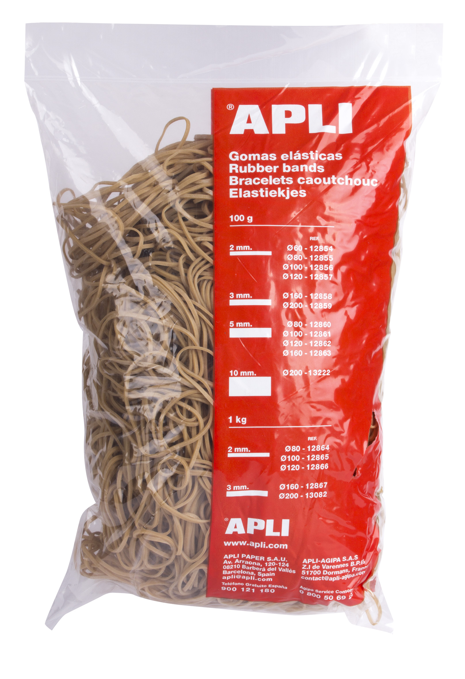 Bandes Élastiques Apli Ø 80 x 2mm - Contenu 1kg - Grande Élasticité et Excellente Résistance - 70% Caoutchouc Naturel