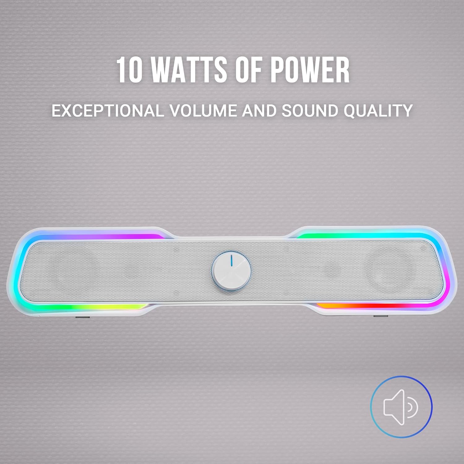 Barre de Son Gaming Mars Gaming 10W - Processeur de Son DSP - Eclairage RGB - Connexion Jack + Bluetooth 5.0 - Couleur Blanc