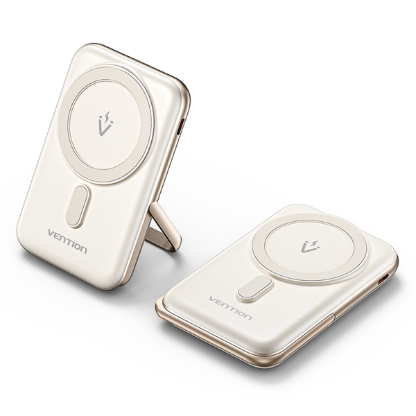 Batterie de secours magnétique sans fil Vention 10000mAh - USB Type-C - Charge rapide 20W - Entrée sans fil 15W - Matériau PC+ABS - Couleur blanche