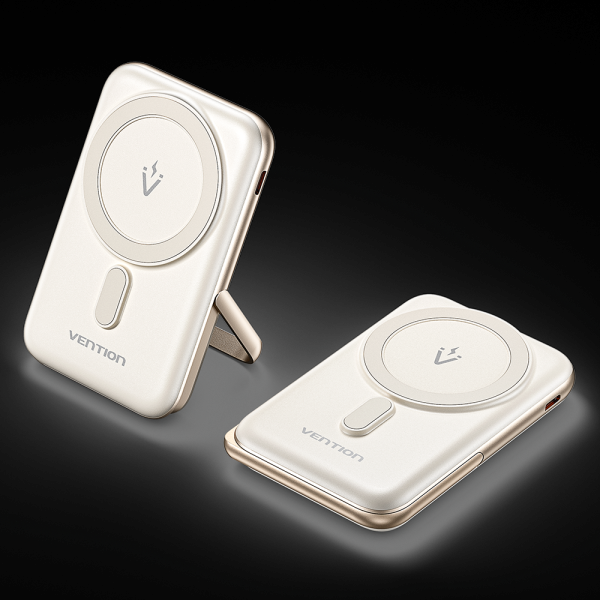 Batterie de secours magnétique sans fil Vention 10000mAh - USB Type-C - Charge rapide 20W - Entrée sans fil 15W - Matériau PC+ABS - Couleur blanche